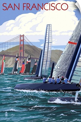 Sailboat Race - San Francisco, CA: Retro Travel Poster