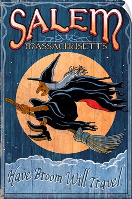 Salem, Massachusetts - Witch Vintage Sign: Retro Travel Poster