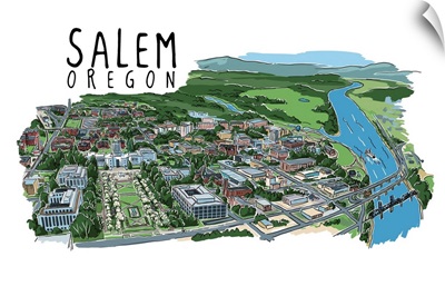 Salem, Oregon - Line Drawing