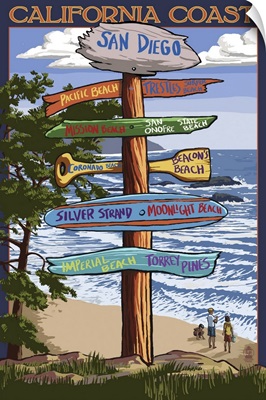 San Diego, California - Destination Sign: Retro Travel Poster