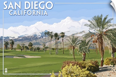 San Diego, California - Golf Course Scene: Retro Travel Poster