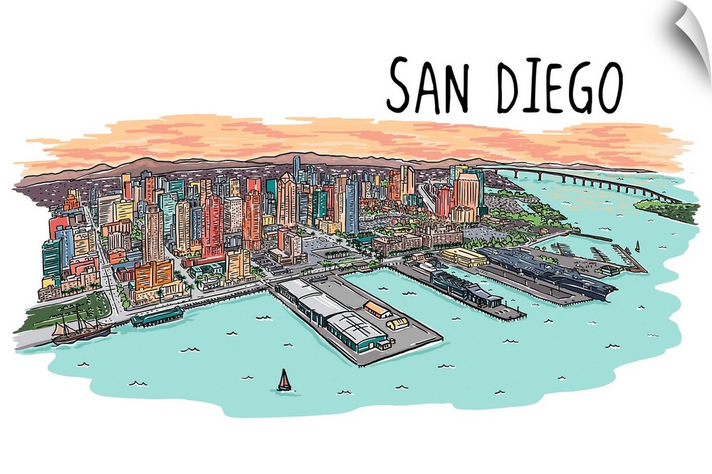 San Diego, California - Line Drawing