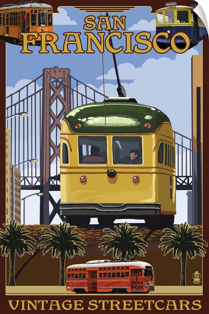 San Francisco, California Streetcars: Retro Travel Poster