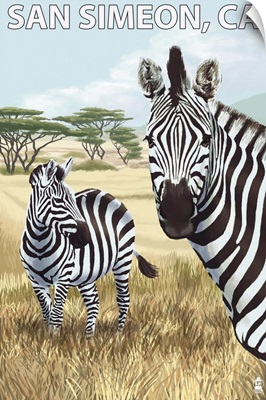 San Simeon, CA - Zebra Scene -  : Retro Travel Poster