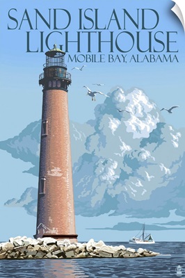 Sand Island Lighthouse - Mobile Bay, Alabama: Retro Travel Poster