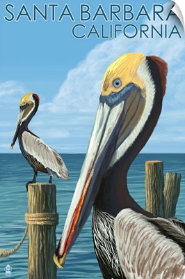 Santa Barbara, California - Pelican: Retro Travel Poster
