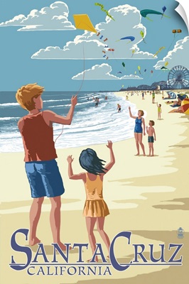 Santa Cruz, California - Beach and Kite Flyers: Retro Travel Poster