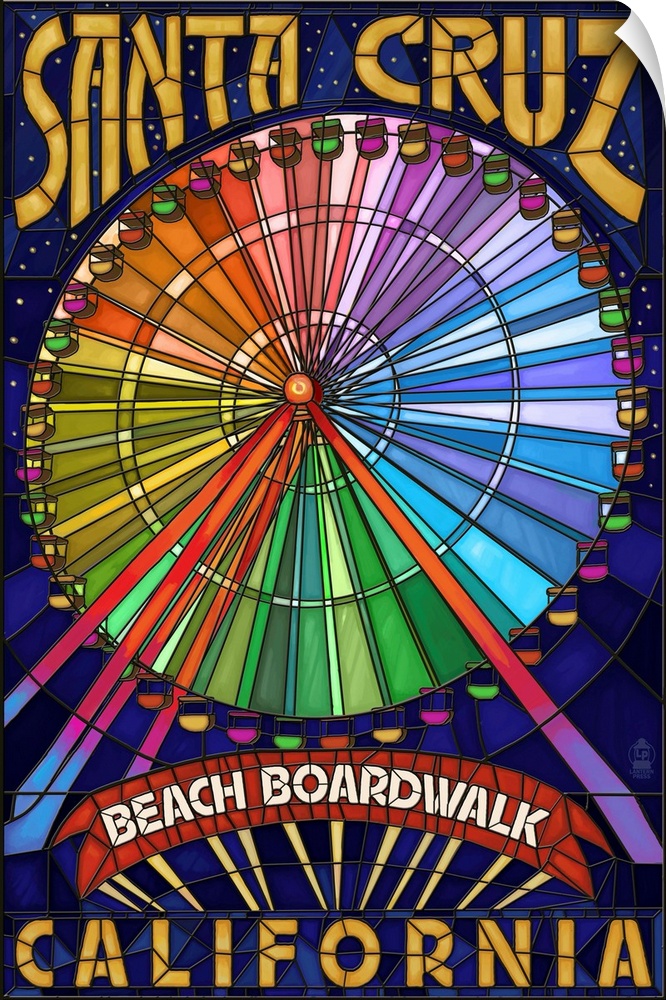 Santa Cruz, California - Beach Boardwalk Ferris Wheel: Retro Travel Poster
