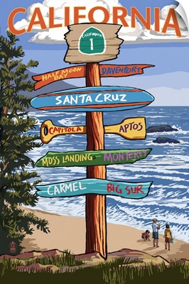 Santa Cruz, California - Signpost Destinations: Retro Travel Poster