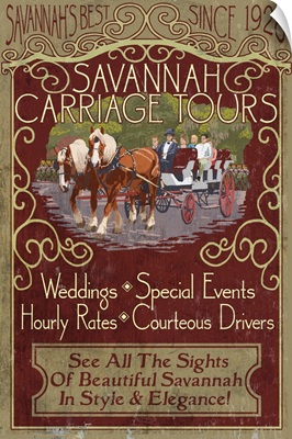 Savannah, Georgia - Carriage Tours Vintage Sign: Retro Travel Poster