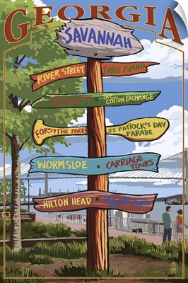 Savannah, Georgia - Sign Destinations: Retro Travel Poster