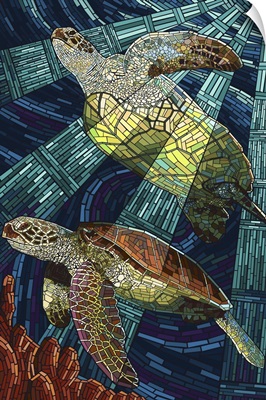 Sea Turtle - Paper Mosaic: Retro Travel Poster