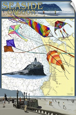 Seaside, Oregon - Nautical Chart: Retro Travel Poster