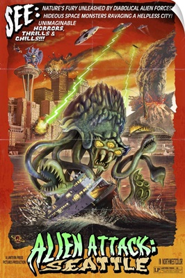 Seattle Alien Attack: Retro Travel Poster