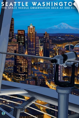 Seattle View from Space Needle: Retro Travel Poster