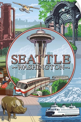 Seattle, WA Scenes Montage: Retro Travel Poster