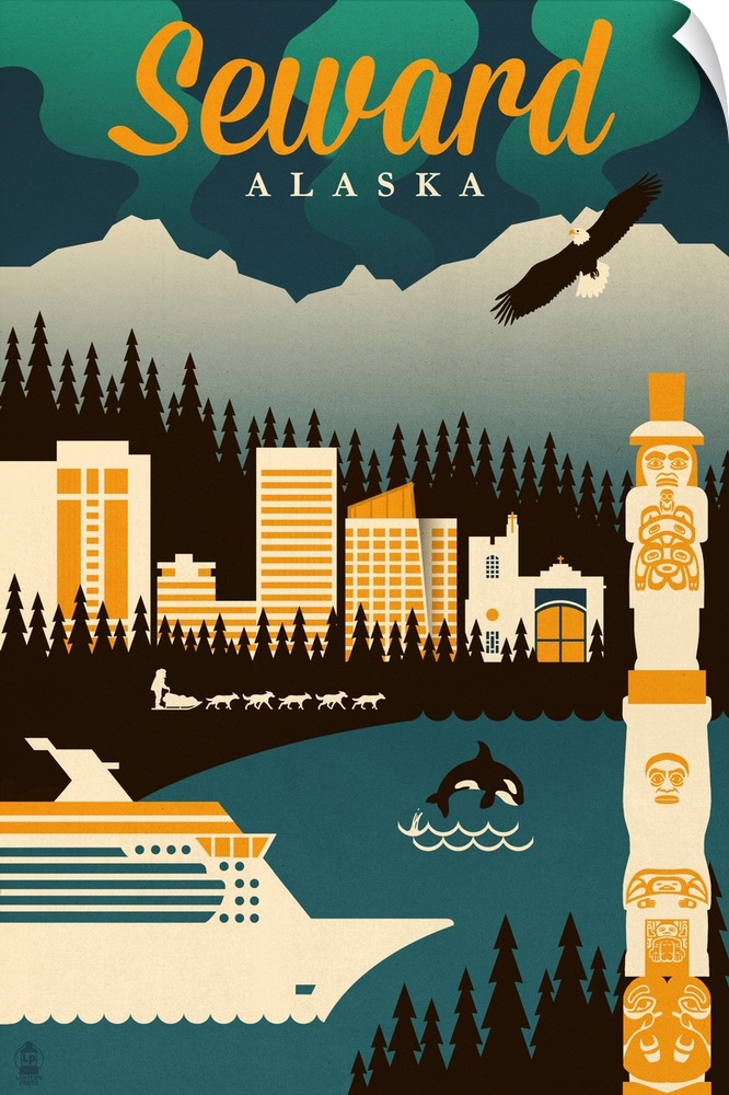 Seward, Alaska - Retro Skyline