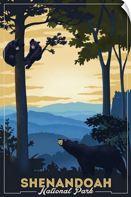 Shenandoah National Park, Bear With Cubs: Retro Travel Poster