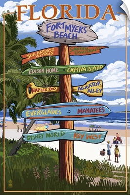 Sign Destinations - Fort Myers Beach,  Florida: Retro Travel Poster