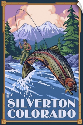 Silverton, Colorado - Fishing Scene: Retro Travel Poster