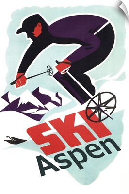 Ski in Colorado Vintage Skier - Aspen, Colorado: Retro Travel Poster