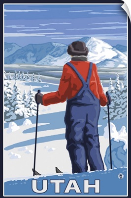 Skier Admiring - Utah: Retro Travel Poster