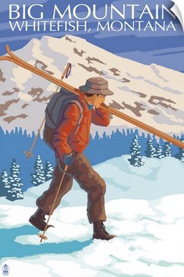 Skier Carrying, Whitefish, Montana, Snowboarder Jumping