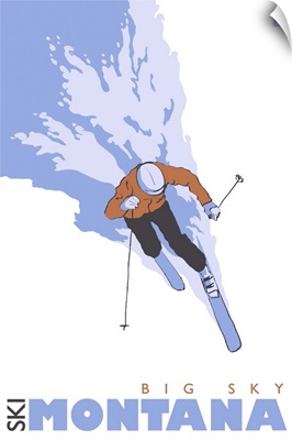 Skier Stylized - Big Sky, Montana: Retro Travel Poster