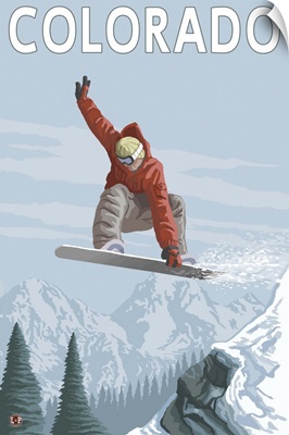 Snowboarder Jumping - Colorado: Retro Travel Poster