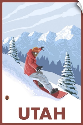 Snowboarder Scene - Utah: Retro Travel Poster