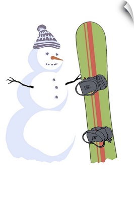 Snowman with Snowboard: Retro Poster Art