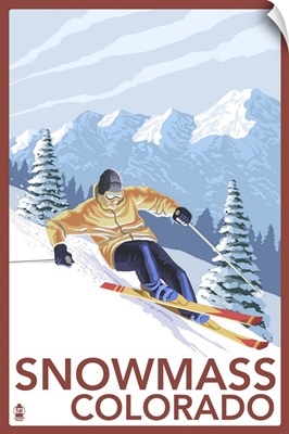 Snowmass, Colorado - Downhill Skier: Retro Travel Poster