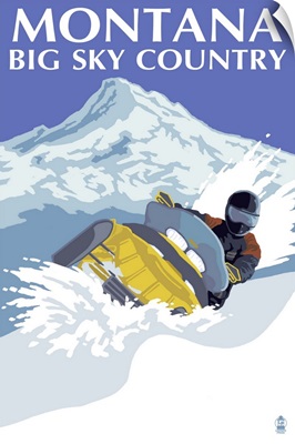 Snowmobile Scene - Montana Big Sky: Retro Travel Poster