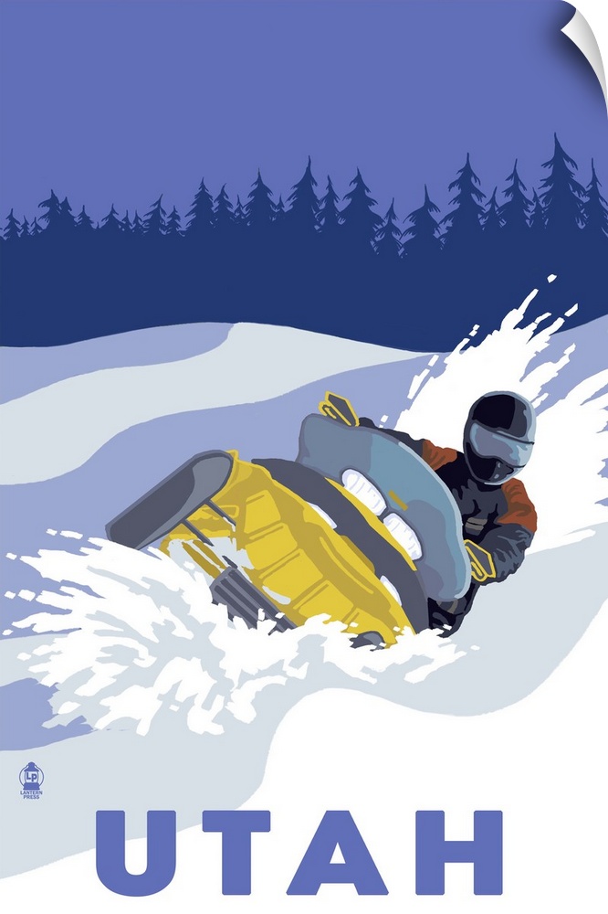 Snowmobile Scene - Utah: Retro Travel Poster
