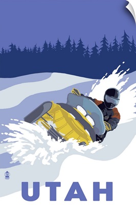 Snowmobile Scene - Utah: Retro Travel Poster