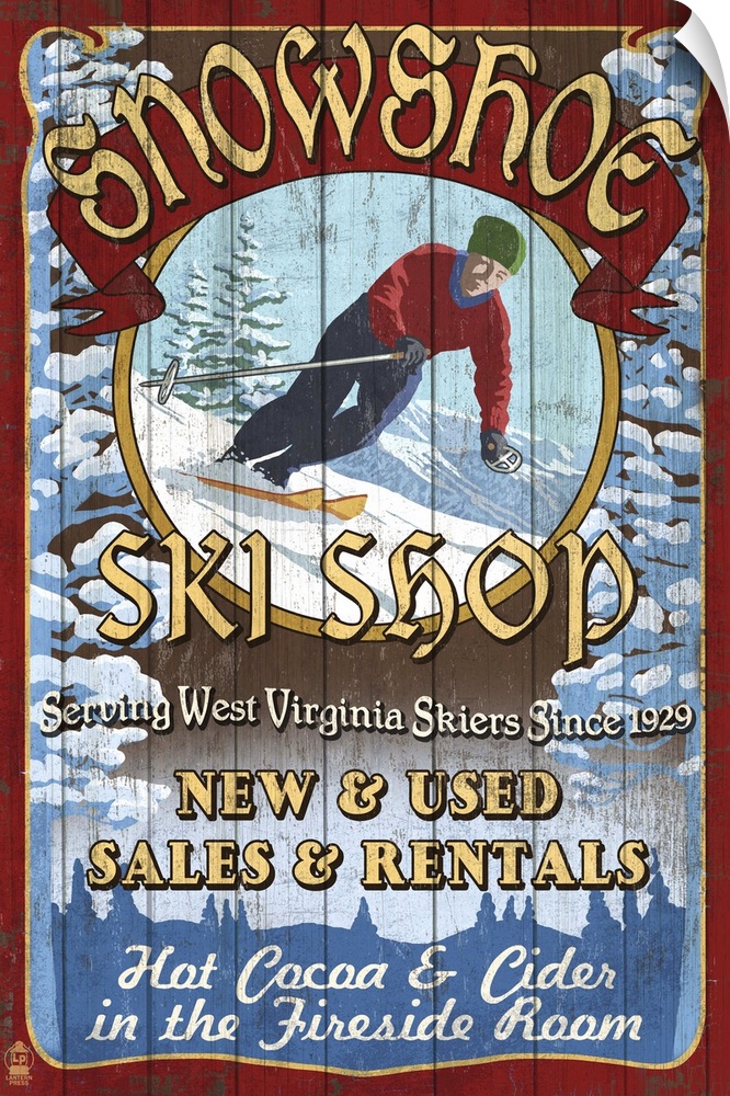 Snowshoe, West Virginia - Ski Shop Vintage Sign: Retro Travel Poster