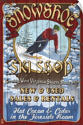Snowshoe, West Virginia - Ski Shop Vintage Sign: Retro Travel Poster