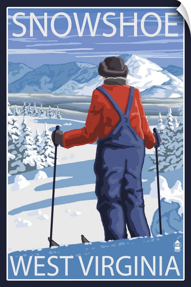 Snowshoe, West Virginia - Skier Admiring View: Retro Travel Poster