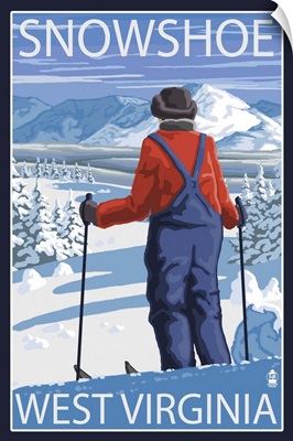 Snowshoe, West Virginia - Skier Admiring View: Retro Travel Poster