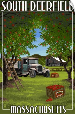 South Deerfield, Massachusetts - Apple Orchard Harvest: Retro Travel Poster