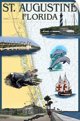 St. Augustine, Florida - Nautical Chart: Retro Travel Poster
