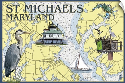St. Michaels, Maryland - Nautical Chart: Retro Travel Poster