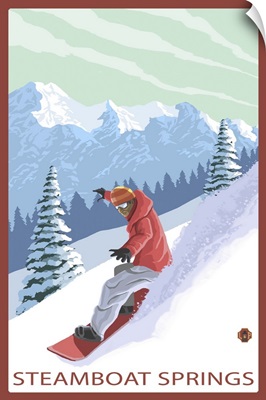 Steamboat Springs, CO - Snowboarder: Retro Travel Poster
