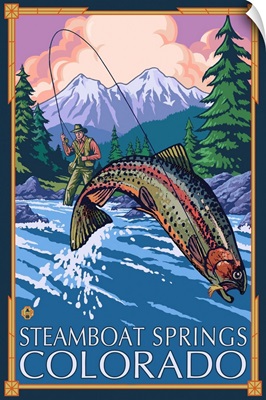Steamboat Springs, Colorado - Fisherman: Retro Travel Poster