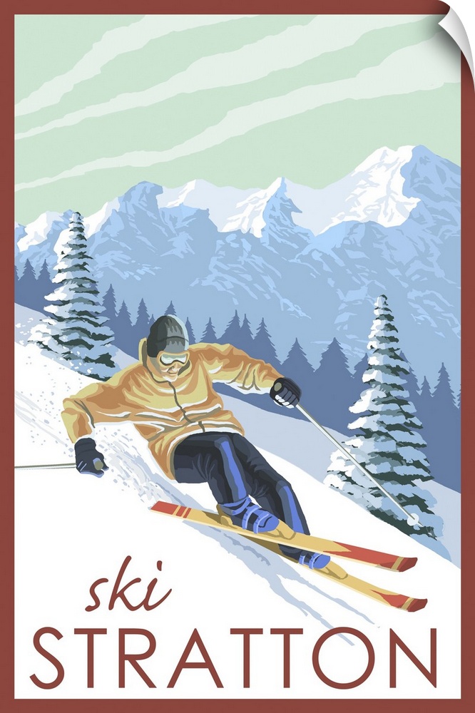 Stratton, Vermont - Downhill Skier Scene: Retro Travel Poster