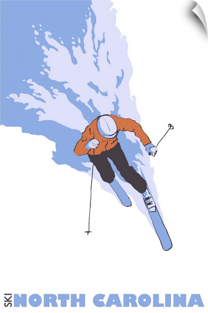 Stylized Skier - North Carolina: Retro Travel Poster