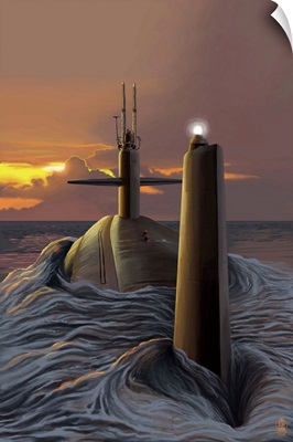 Submarine and Sunset: Retro Poster Art