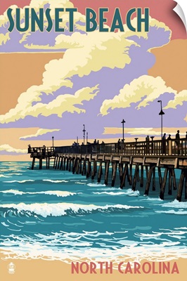 Sunset Beach - Calabash, North Carolina - Pier Scene: Retro Travel Poster