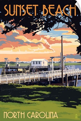 Sunset Beach - Calabash, North Carolina - Swinging Bridge: Retro Travel Poster