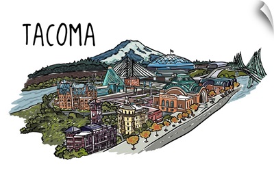 Tacoma, Washington - Line Drawing